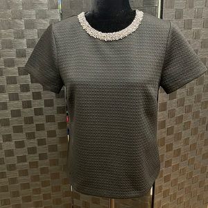 ADRIENNE VITTADINI Beaded Collar Cocktail Blouse - M (Blk)